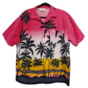 Vintage‎ Tropical Bahamas Shirt Cotton XL Pink Palm Sun Luau Party Travel Hawaii